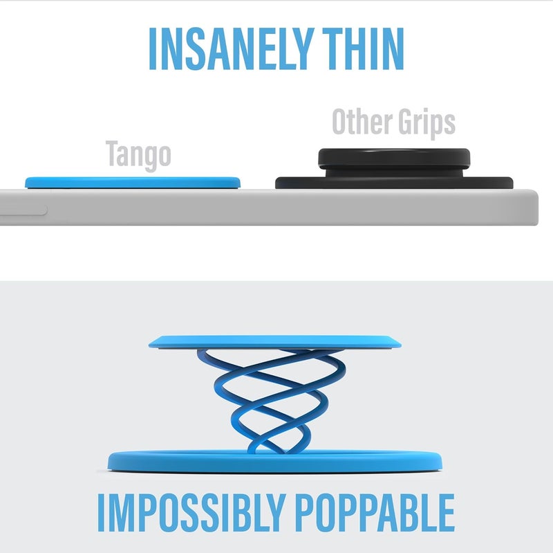 Tango Ultra Thin Grip for MagSafe: One Hand Open, Stand, 10x Expandable, Space Grade Steel, Removable for Wireless Charging. Half The Thickness, Twice The Fidget - Bright Blue - Image 3